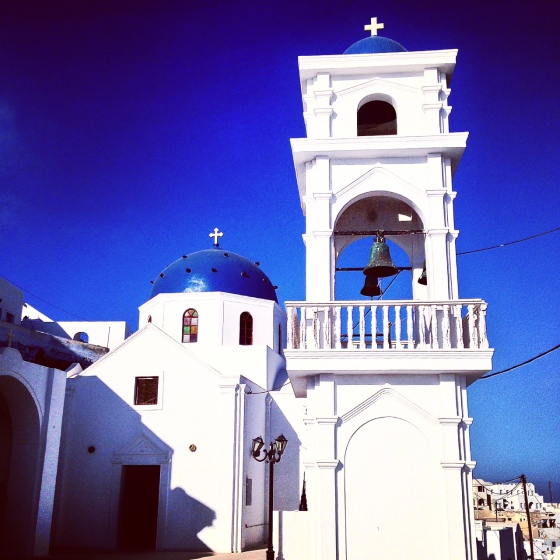 One of the many, many churches on the island; on the path from Imerovigli to Fira